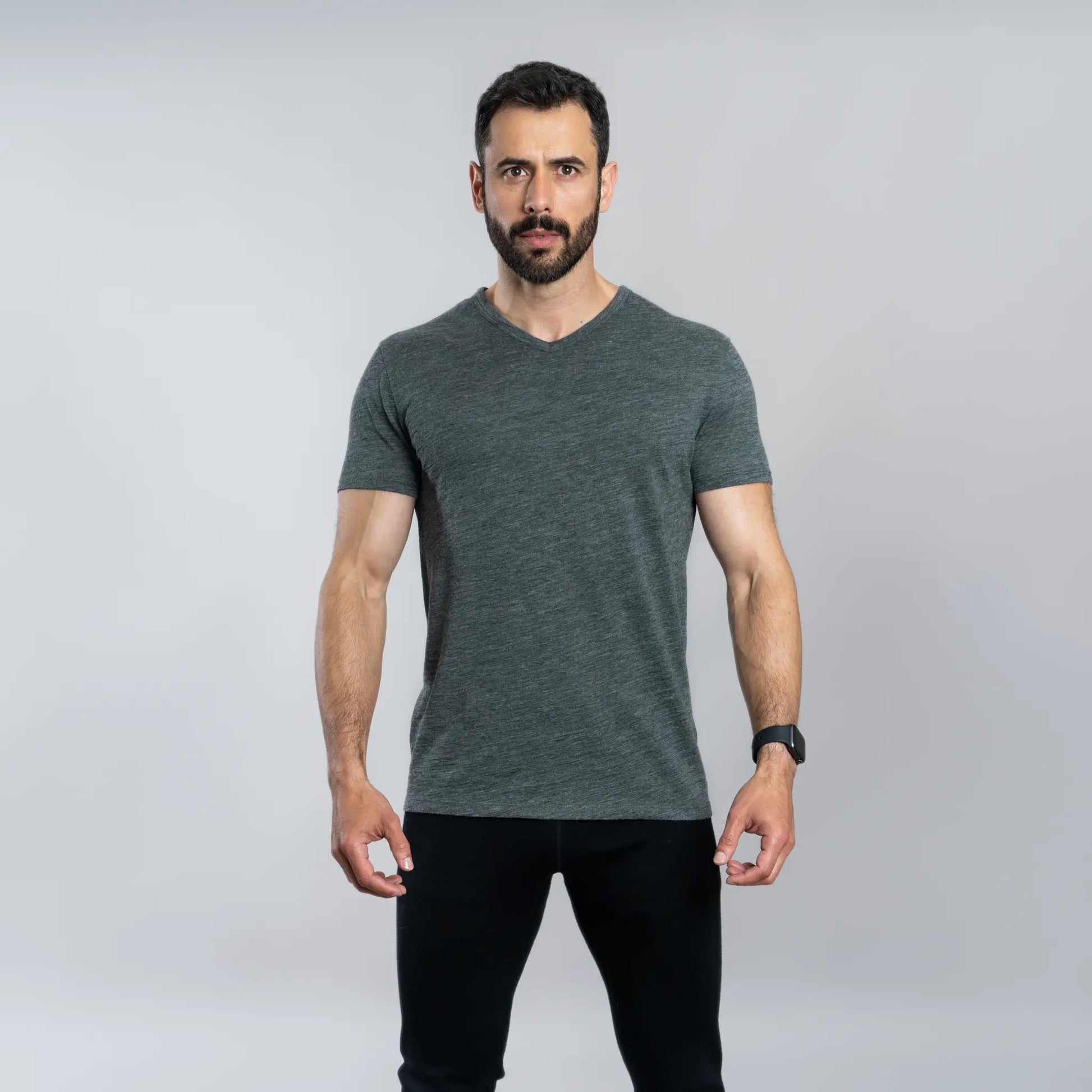 Men's Alpaca Wool T-Shirt: 160 Ultralight V-Neck color Gray