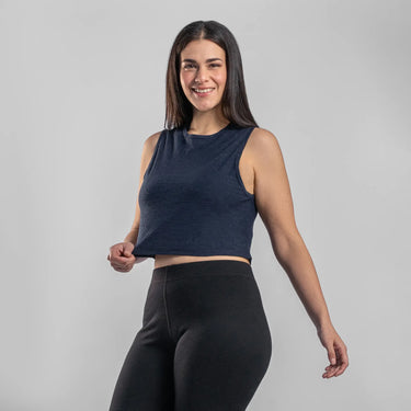 womens most sustainable crop tank ultralight color navy blue