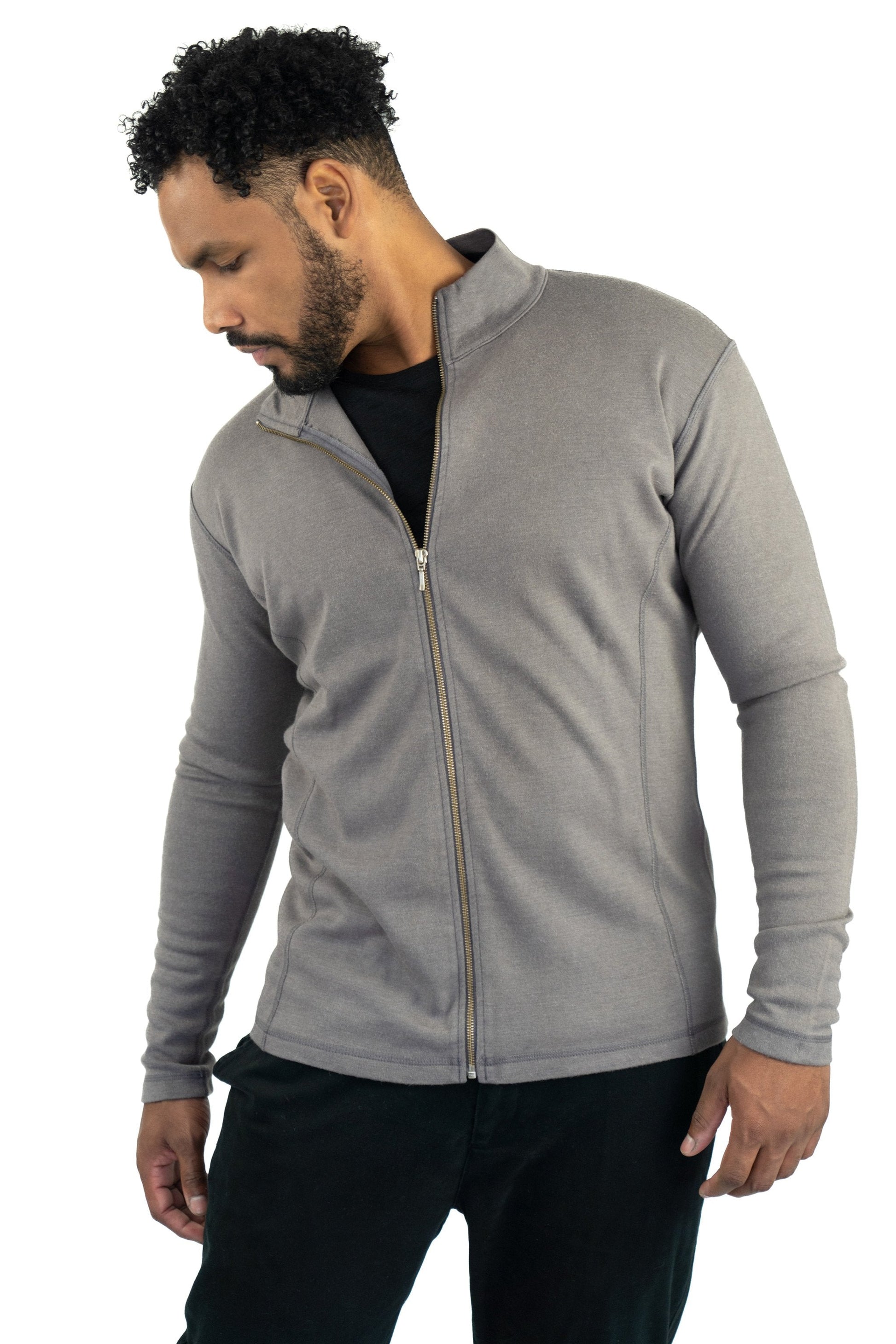 Men's Alpaca Wool Fleece Jacket: 420 Midweight Full-Zip color Natural Gray