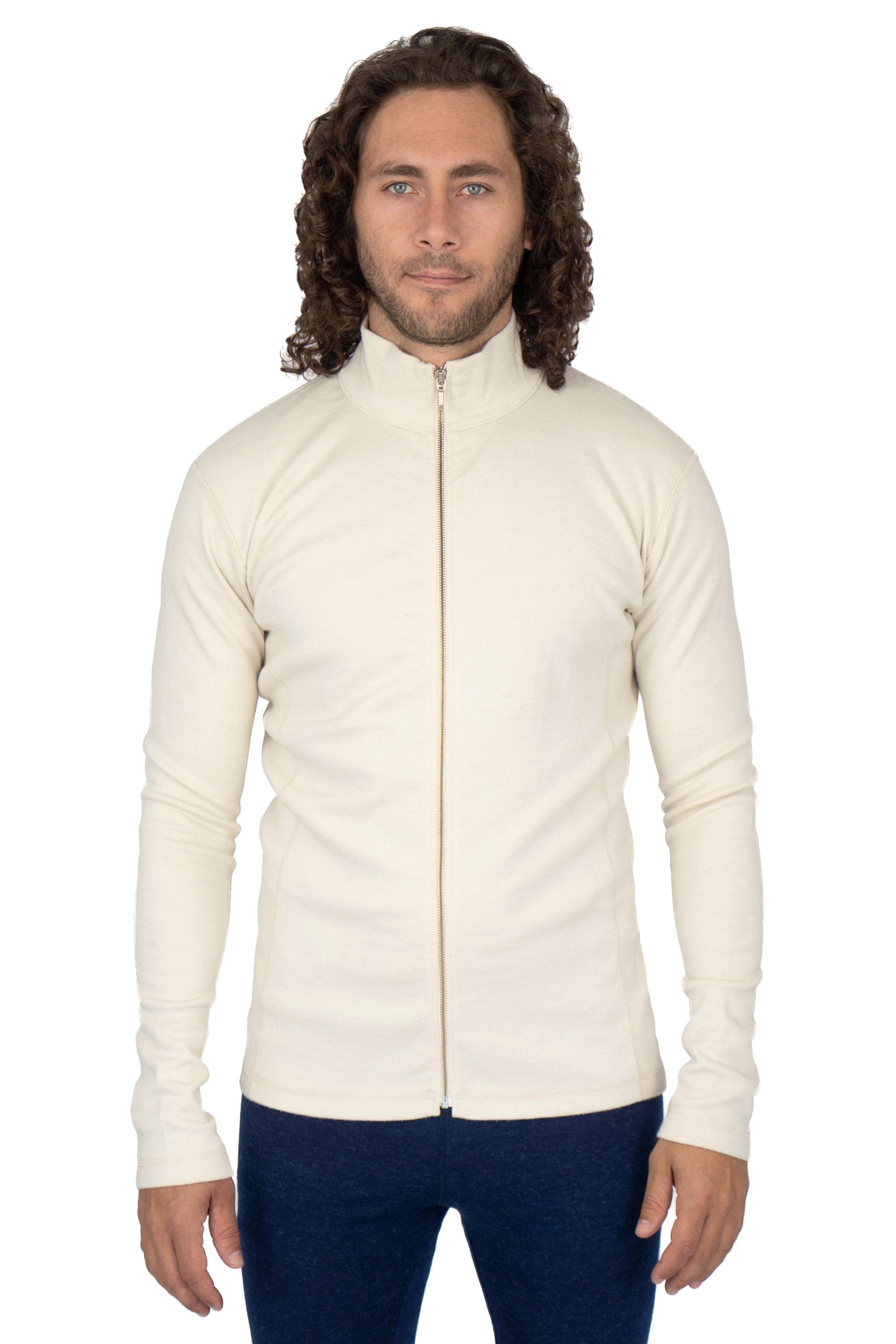 Men's Alpaca Wool Fleece Jacket: 420 Midweight Full-Zip color Natural White