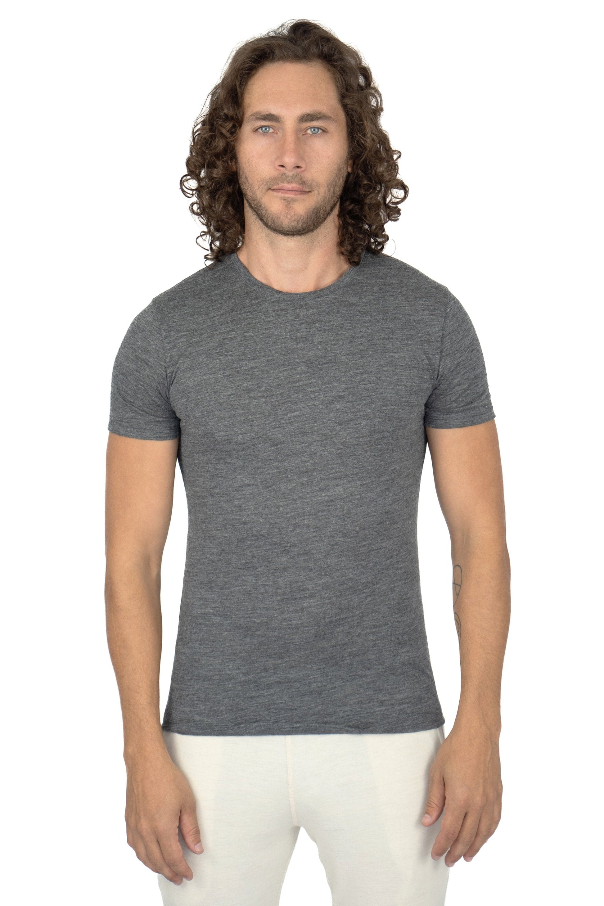 Men's Alpaca Wool T-Shirt: 160 Ultralight Crew Neck color Gray