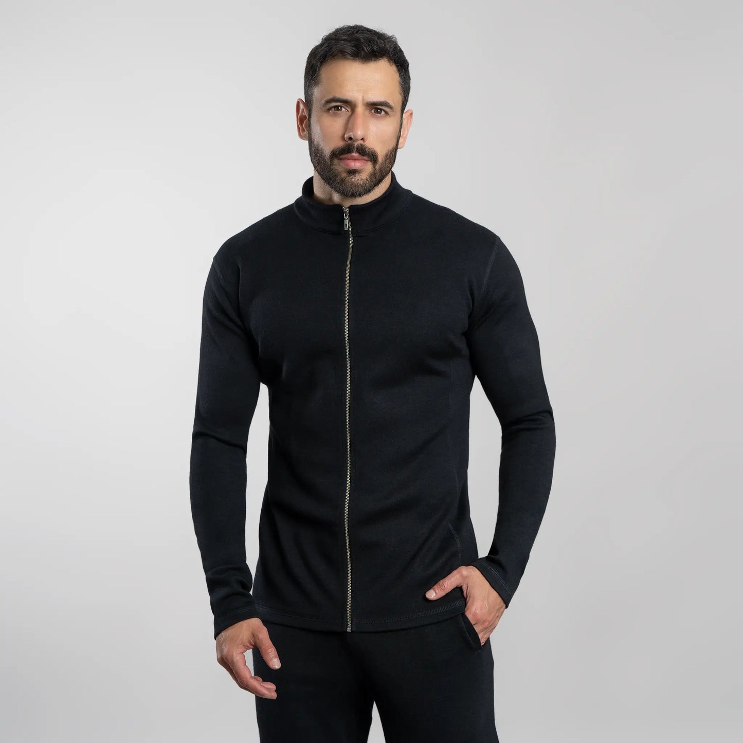 Men's Alpaca Wool Fleece Jacket: 420 Midweight Full-Zip color Black
