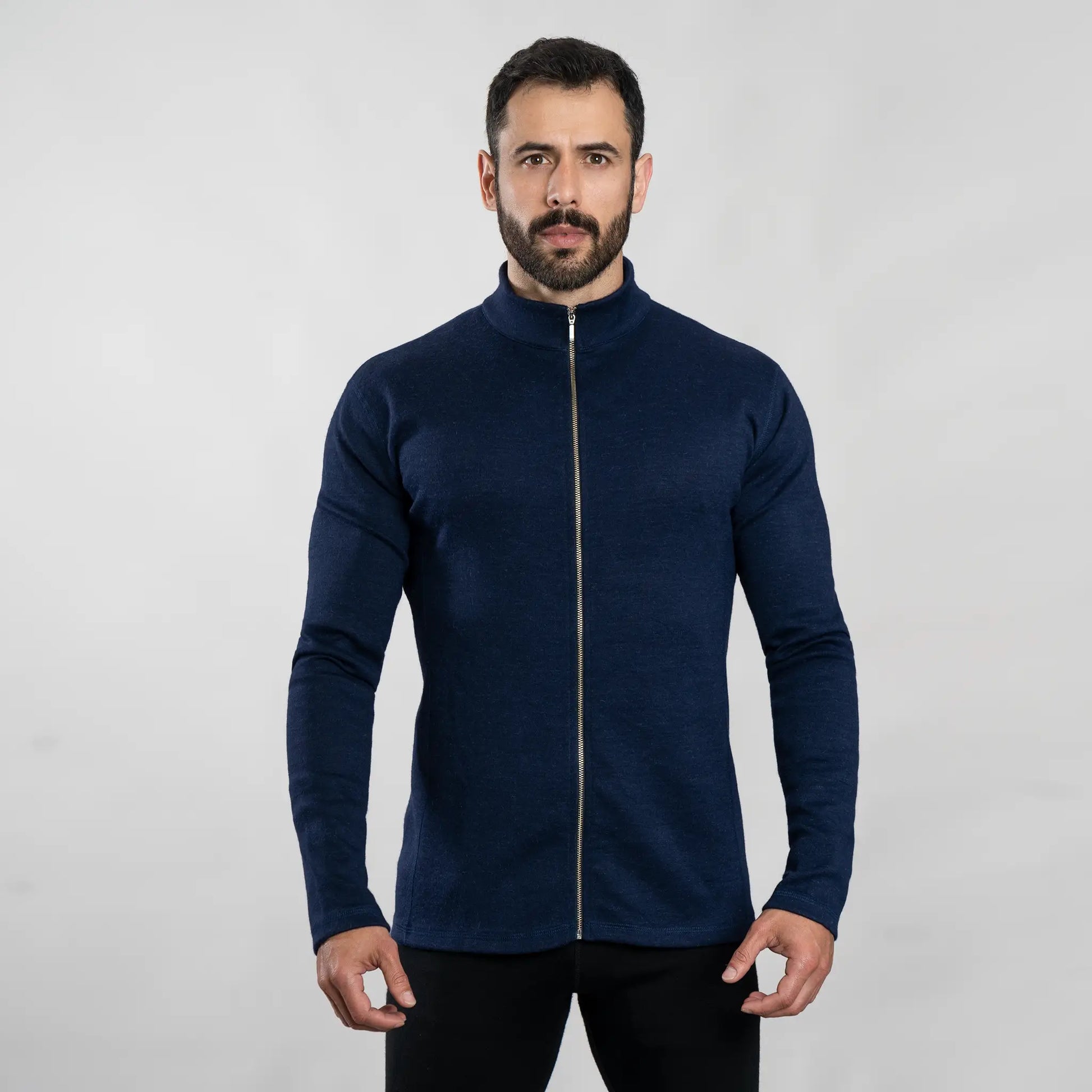 Men's Alpaca Wool Fleece Jacket: 420 Midweight Full-Zip color Navy Blue