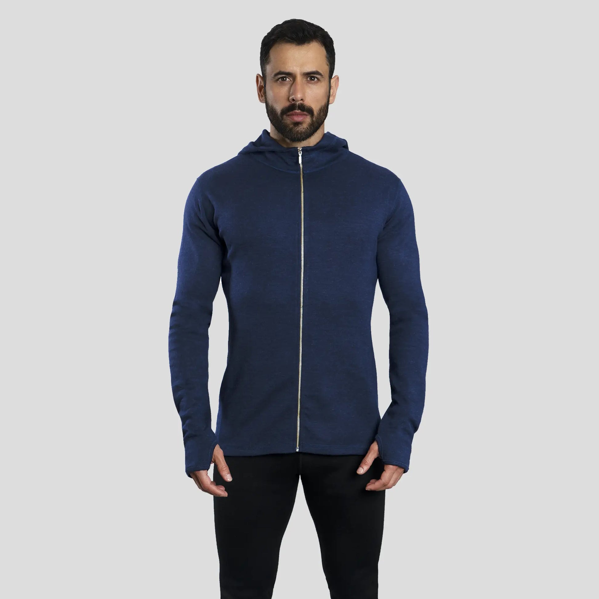 mens comfortable fit hoodie jacket full zip color navy blue