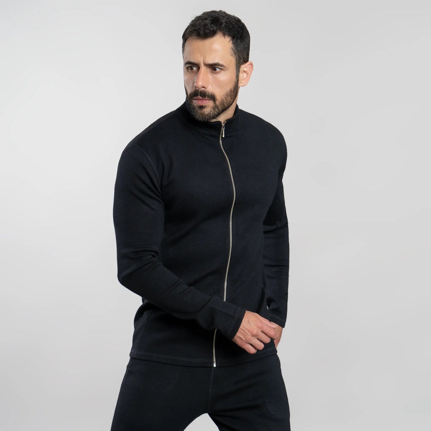 Men's Alpaca Wool Fleece Jacket: 420 Midweight Full-Zip color Black