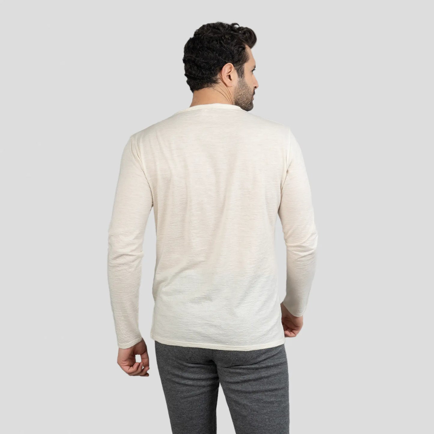 Men's Alpaca Wool Long Sleeve Base Layer: 160 Ultralight color Natural White