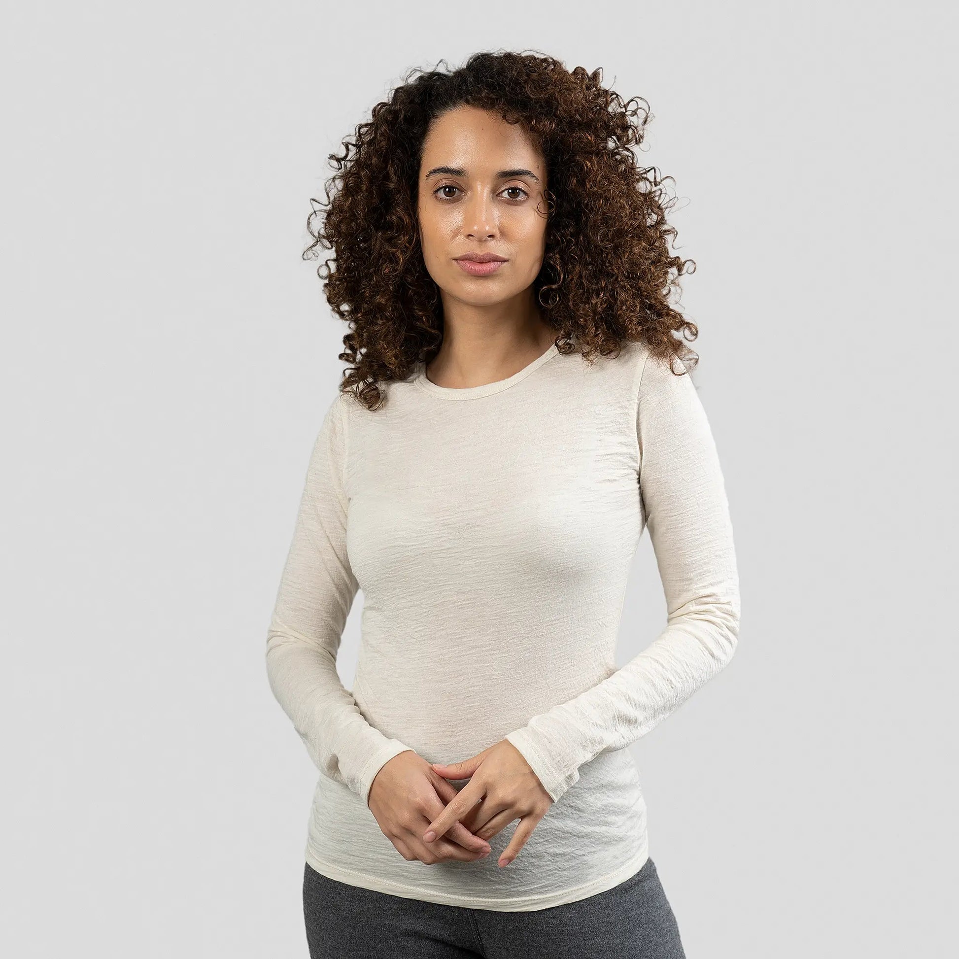 Women's Alpaca Wool Long Sleeve Base Layer: 110 Ultralight color Natural White
