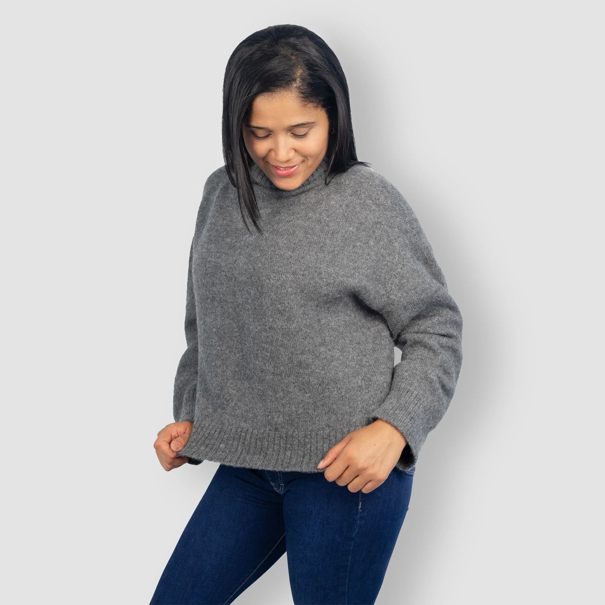 womens biodegradable alpaca turtleneck sweater color light gray