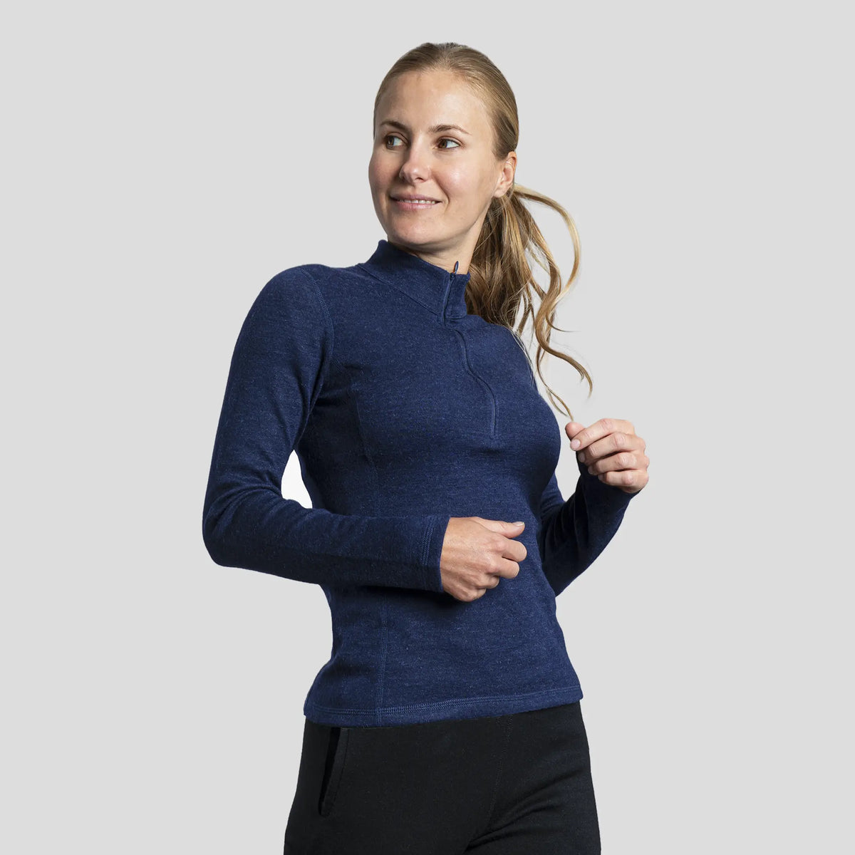 womens warmest baselayer half zip color navy blue